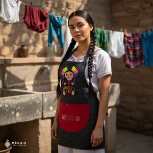 Mexican Embroidered Bib Apron for Women – Multicolor with Floral Design
